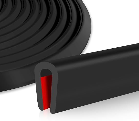 Rubber Edging Self-adhesive U-shape Trim Rubber Sealing Strip Edge Protector for Car Door Trim (Black, 4.8mm×6m)
