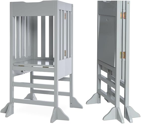 Milliard Wooden Kids Kitchen Step Stool Helper, Foldable for Kids and Toddlers (Grey)