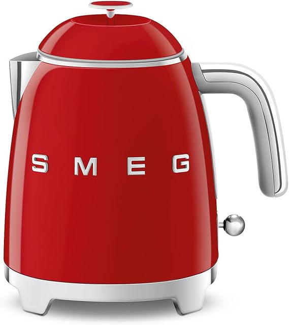 SMEG KLF05 Mini Electric Kettle, 3 Cup (0.8L) Compact Small Water Boiler, Stainless Steel Double Wall, Auto Shut-Off, 360 Base, Retro Countertop Tea & Coffee Kettle Red