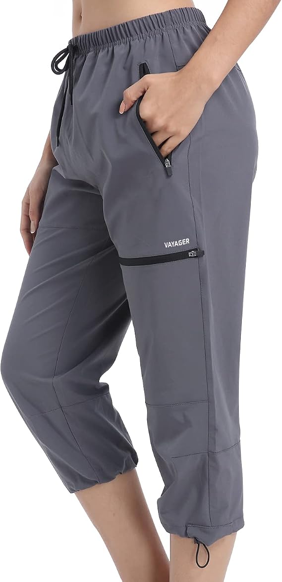 VAYAGER Women's Outdoor Hiking Capri Pants Loose-Fit Lightweight UPF 50+ | Quick Dry Breathable Casual with Zipper Pockets for Camping Travelling