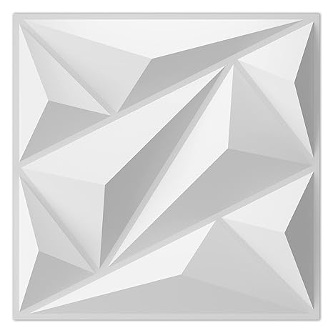 Art3dwallpanels PVC 3D Wall Panel Diamond for Interior Wall Decor in White, 3D Textured Wall Panels, Pack of 33 Tiles