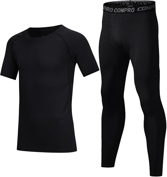Boys & Girls Base Layer Athletic Compression Leggings and Short Sleeve Shirts Set Football Baseball Yoga Quick Dry