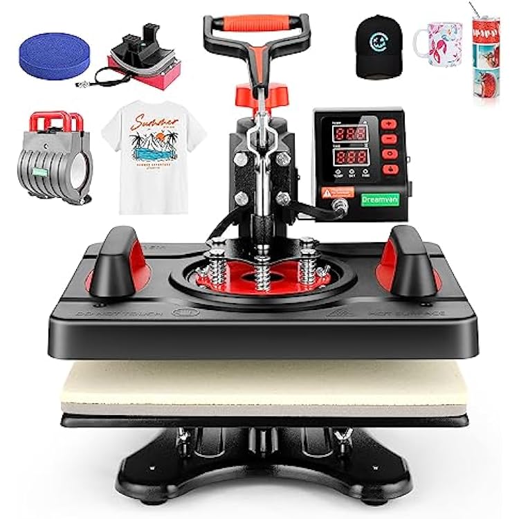 5 in1 Heat Press Machine 15 x 12 Inch T Shirt Press Machine 360-Degree Swing Away Digital Shirt Printing Press Machine Heat Transfer Sublimation Easy Press Combo for T Shirts Mugs Hat Plate Cap