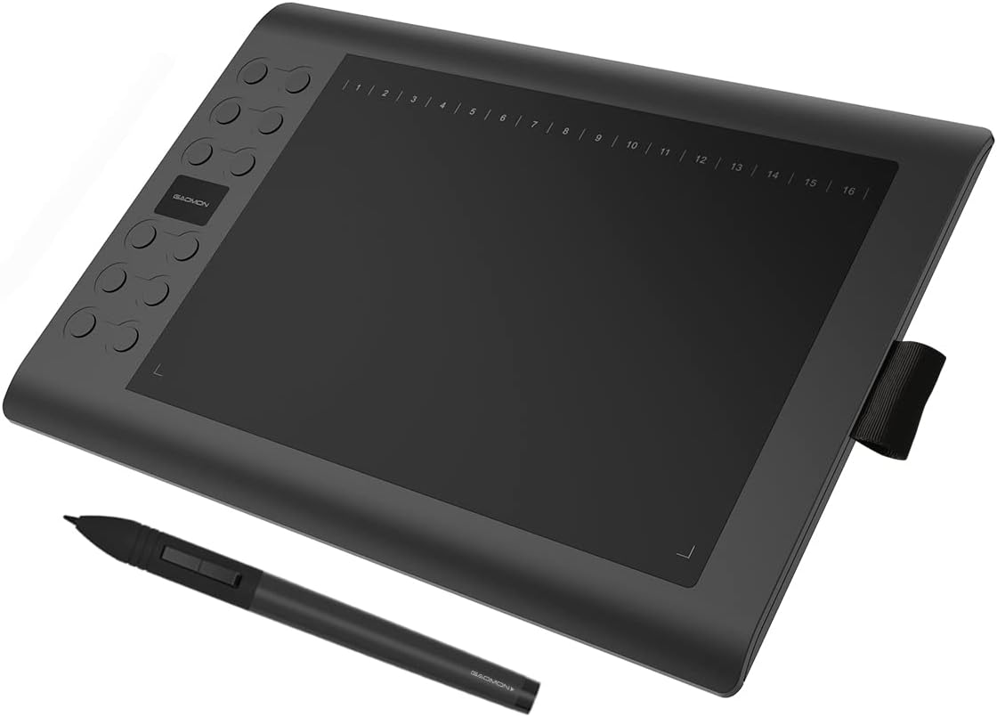Drawing Tablet GAOMON M10K PRO 10 x 6.25 inches Large Graphic Tablet, Digital Art Tablet Supports Tilt & Radial Function with 10 Shortcut Keys, Battery-Free Stylus, Work with Mac, Windows & Android