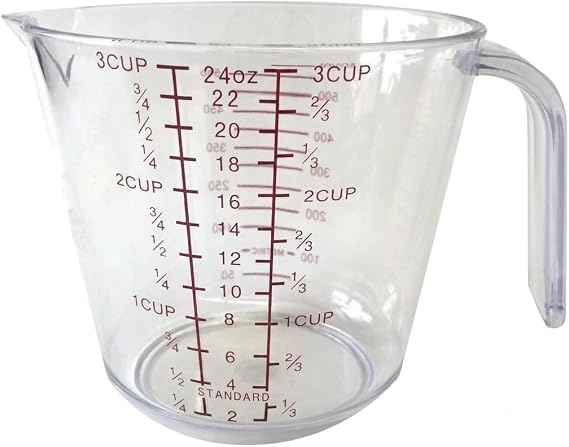Better Houseware 3 Cup Measuring Cup, Clear Plastic Cup for Cooking and Baking, 24 oz Kitchen Essential Plastic Measuring for Liquid, with Handle and Pour Spout, Clear
