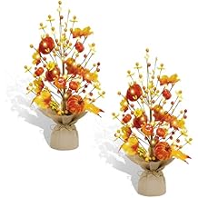 2 Pcs Fall Decorations for Home 18 Inch Fall Tree, Fall Decor Fake Pumpkin Berry Maple Leaves Table Centerpieces, Autumn Harvest Home Decor for Halloween Thanksgiving Party