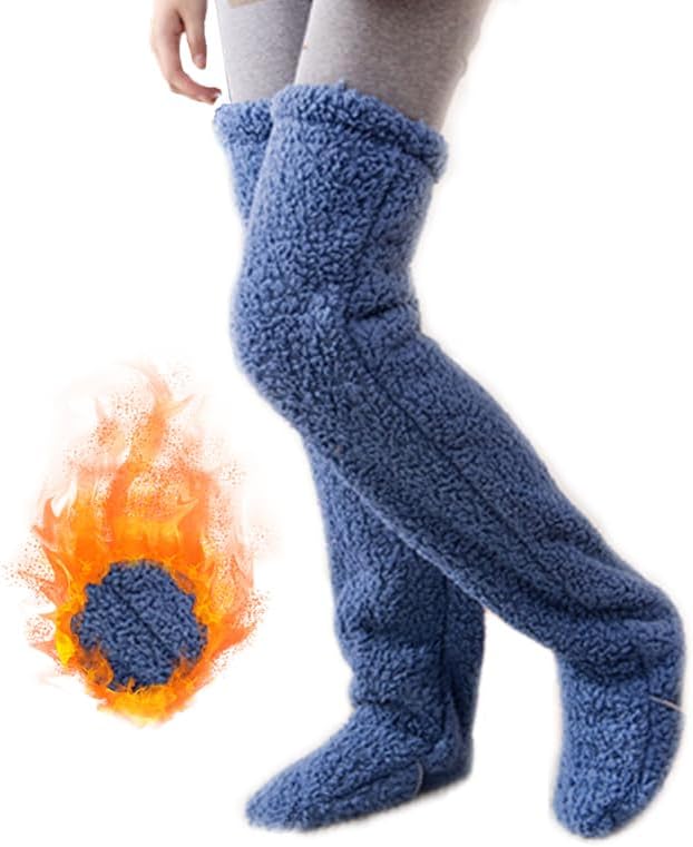 YELAIVP Womens Fuzzy Thigh High Socks Warmth Over Knee High Plush Slipper Stockings Winter Long Leg Warmers