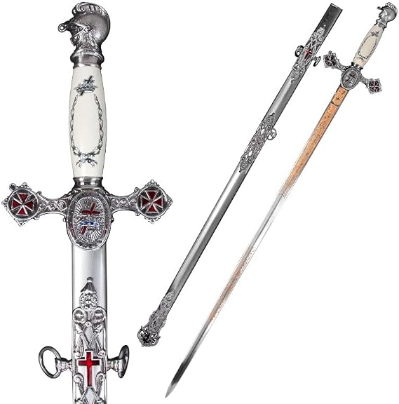 Munetoshi Masonic Knights Templar Ceremonial Sword Chrome Fittings Red Crosses 27"/29"/31"