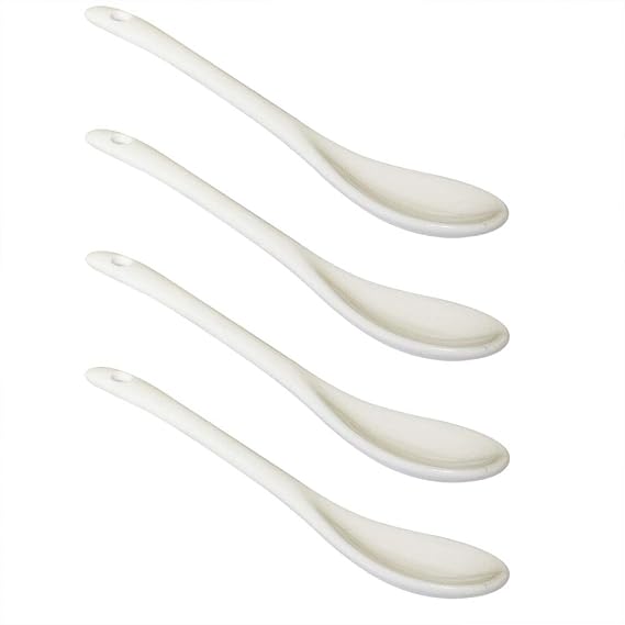 4 pcs Porcelain Egg Spoons Ceramic Spoons White 5 inch Coffee Dessert Yogurt Tea milky tea