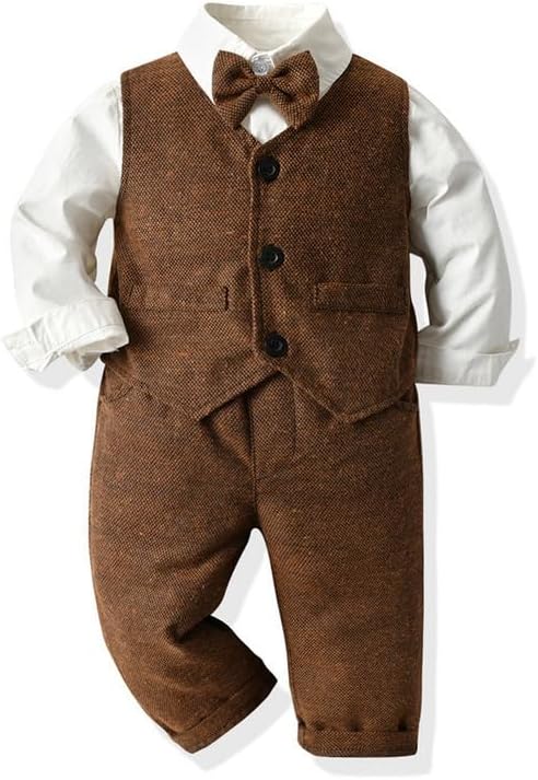 Toddler Boys Long Sleeve T Shirt Tops Vest Coat Pants litte Child Kids Gentleman Swear Set