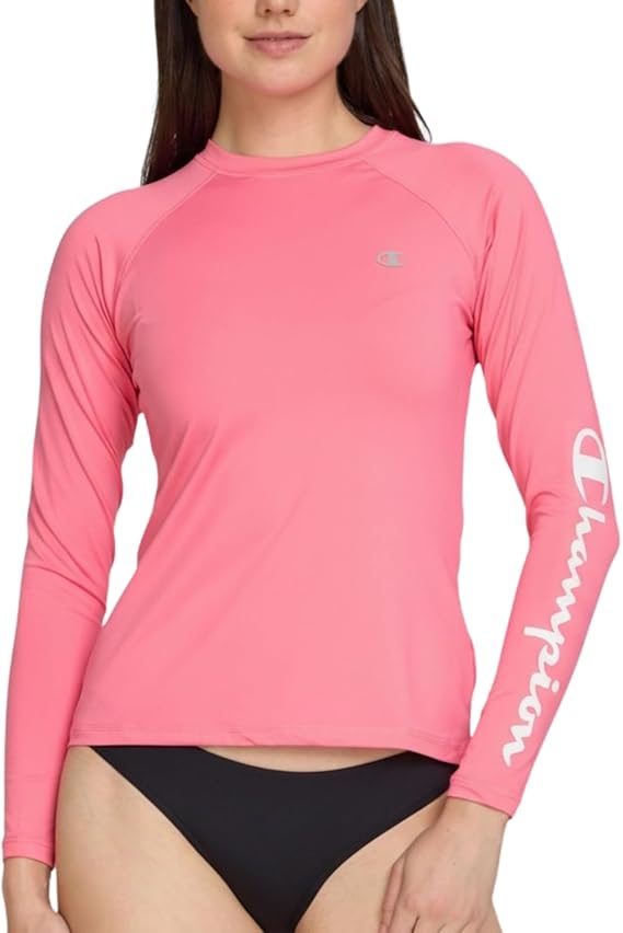 Champion Women's Long Sleeve Rash Guard, UPF 50+ SPF Protection Swim Shirt | Women's Rashguard, SPF UPF 50+ Sun Protection, Lightweight Sun shirt, Quick-Dry Fabric, Crewneck Fit, Hiking, Active, Swim