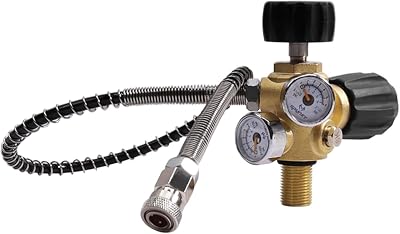 GREOENEL Amor M181.5 DIN 4500Psi/300Bar High Pressure Compressor Pcp Paintball Filling Station DIN Valve Scuba Adapter with Dual Gauge 24 inch Soft Hose Pcp Charging Valve for Air Tank