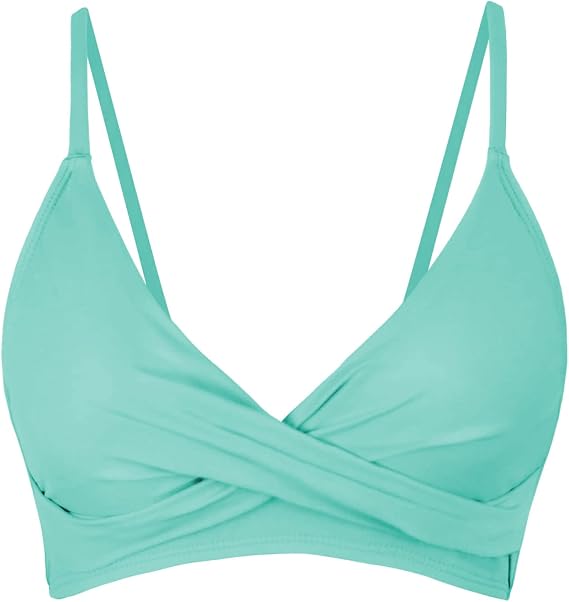 Balasami Women's Push Up Sexy V Neck Adjustable Twist Ruced Front Bikini Swimsuit Top Only