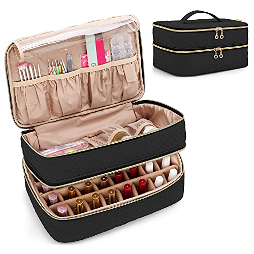 BAFASO Nail Polish Organizer Holds 40 Bottles 15ml - 0.5 fl.oz, Nail Polish Case with Manicure Tools Storage Sections Patented Design, Black