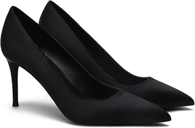 MOOMMO Women Classic High Heels Pumps Shoes Pointed Toe Slip On Satin Heels Stiletto Dress Shoes Pointy Closed Toe 3 Kitten Heel Sandals Office Ladies Bridal Wedding Party Formal Basic 4-13 M US