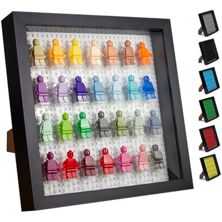 Tapeera Black Wooden Minifigure Display Case - Memorabilia Display Case for Figures - 11 x 11 Inches Shadow Box Frame - for Wall and Table Top - with Dust Protection - Holds Up to 28 Figurines