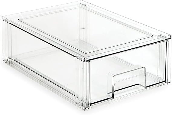 Isaac Jacobs Medium Stackable Organizer Drawer (12.5 x 8.3 x 4.1), Clear Plastic Storage Box, Pull-Out Bin, Home, Office, Closet & Shoe Organization, BPA-Free, Food/Fridge/Freezer Safe (Medium)