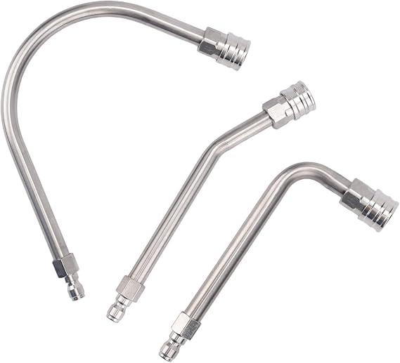 3pcs Pressure Washer Extension Wand, 30 90120 Curved Rod Gutter Cleaner Attachment with 1/4" Quick Connect 4000 PSI Extension Wand for Power Washer (Silver)