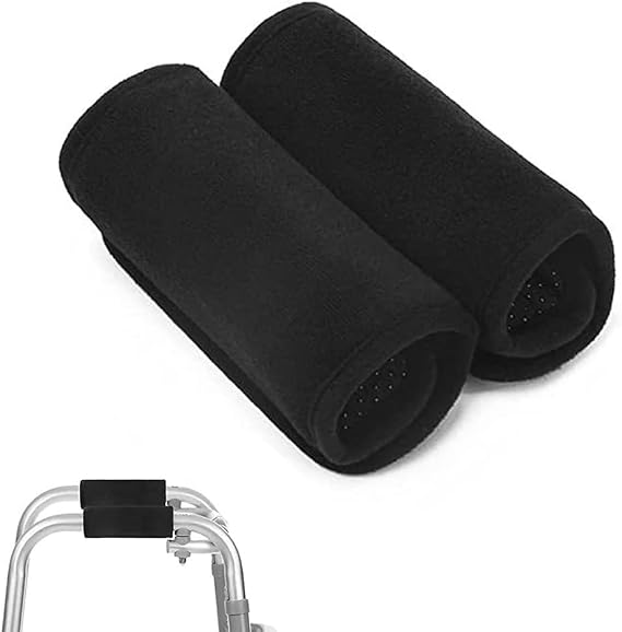 2 Pcs Crutch Handle Pads,Soft Foam Padded Handle Grip Covers with Strap,Non-Slip Cushion Accessories for Crutches,Walkers,Rollators and Wheelchairs(Black)