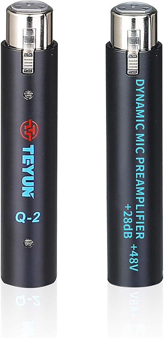 TEYUN Microphone Preamp with 28dB Gain, Active in-Line Compact Dynamic Microphone Booster with Preamp, Mic Booster Preamplifier, Active Booster for Dynamic and Ribbon Mics (Q2)