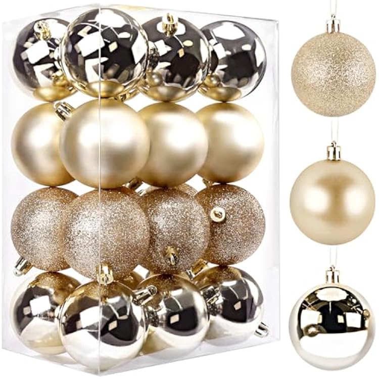 TranquilBliss Christmas Ball Ornaments 24pcs 1.57-Inch Tree Decorations - Ideal for Xmas Tree, Holiday Party, Wreath & Tabletop DecorChampagne