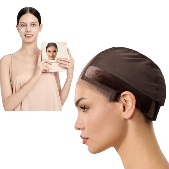 Lace Wig Grip Band Caps Velvet Adjustable Wig Grip Cap For Glueless And Part for Seamless Transition,2 in 1 Grip Band Non Slip Wig Cap for Lace Wigs(Brown, S)
