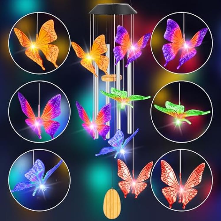 Womens Gifts for Christmas Wind Chimes Gift for Mom Birthday Gifts for Women Mom Butterfly Wind Chimes for Outside Gift for Grandma Solar Lights Garden Outdoor House Patio Decor