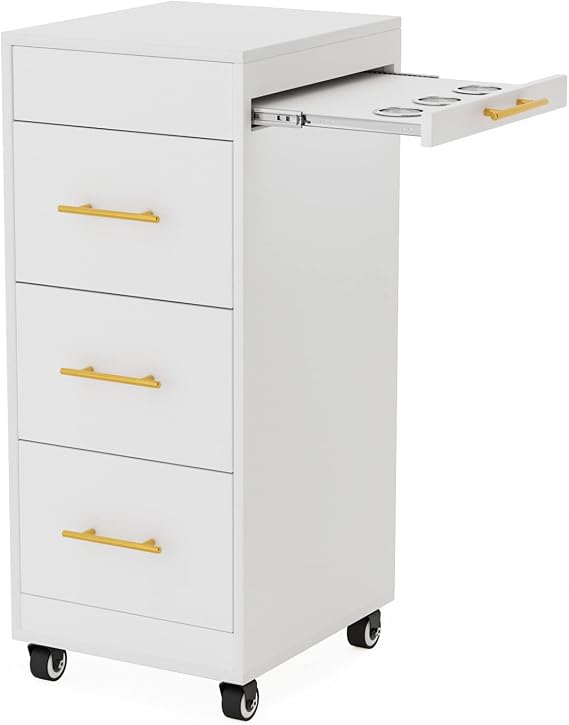 Wood Salon Trolley with Wheels - Mobile Storage Organizer for Hair Stylist, Barbershop & Spa