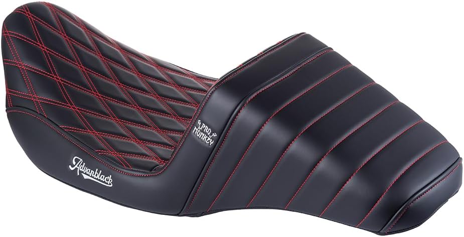 Advanblack Harley Touring Seat Professional Monkey Extended Reach Seat Tall Boy Seat Fit for 2009-2023 Harley Touring Pro-Monkey Seat Red Stitching