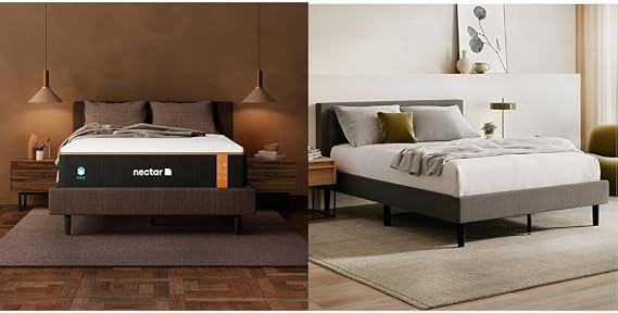 Nectar Premier Copper 14" Queen Mattress - Medium Firm Gel Memory Foam Mattress & Bed Frame & Headboard - Gray - Queen - 8 Inch Legs and Sturdy Wooden Slats