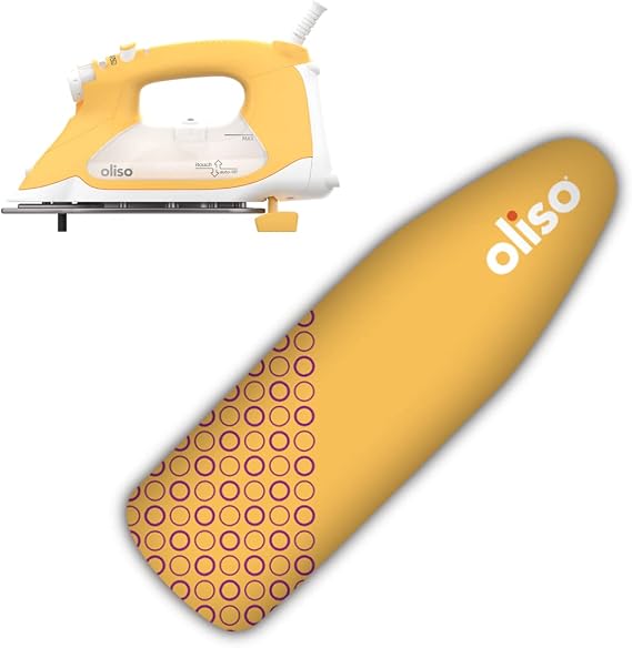 Oliso TG1600 Pro Plus 1800 Watt SmartIron with Auto Lift & OLISO Ironing Board Cover, durable 100% cotton lined with professional grade felt pad, Yellow