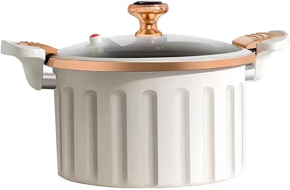 Micro Pressure Cooker Fast Cooking Cookware,Enamel Lining Pressure Cooker Non-Stick Push Pull Lock Pressure Pot with LidWhite,5l