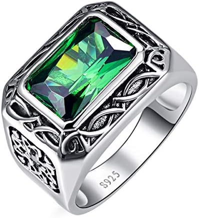 BONLAVIE Mens Emerald Ring 6.85ct 8X12mm Radiant Cut Created Emerald Ring for Men 925 Sterling Silver Rings for Men Wedding Engagement Band Size 11