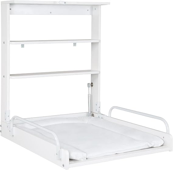 Roba Fasciatoio Murale Dancing Bird Bianco | Space-saving wall changing mat with waterproof mat and 2 shelves, ideal for babies up to 15 kg.