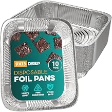 Aluminum Pans 9x13 [10 Pack] Aluminum Foil Trays - Disposable for Baking, BBQ Grilling, Roasting, Cake Serving Dishes, Catering Supplies, Steam Table Chafing Pans, Half Size Tin Foil Pan