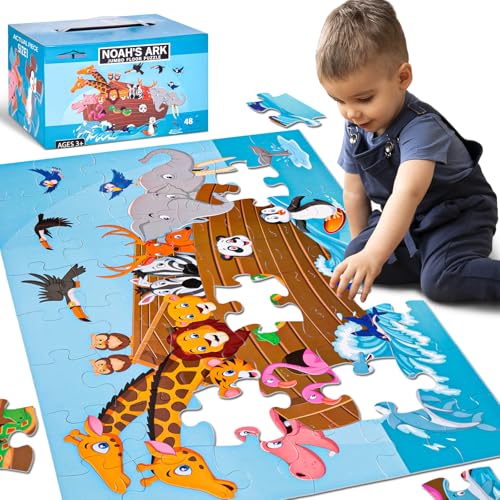 LovesTown Floor Puzzles for Kids, Jumbo Animal Puzzle, Educational Learning Toys for Family Entertainment and Preschool Education, 48 PCS 3 x 2 Ft