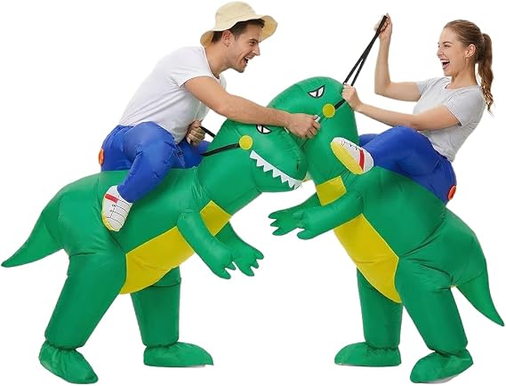 2 Packs Inflatable Dinosaur Costume Adults, Inflatable Halloween Costumes, Ride on Dino Costume, Blow Up T-rex Costume Fancy Dinosaur Suit for Halloween Party