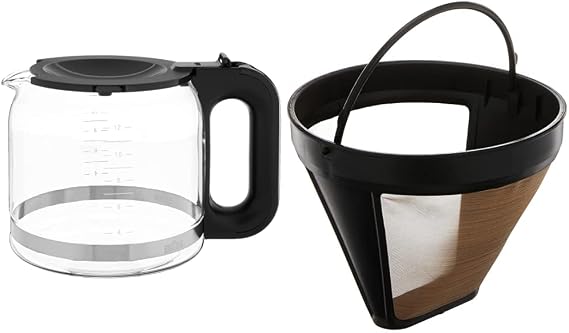 Braun Replacement Carafe Coffee Maker, 12-cup, Glass & Gold Tone Permanent Coffee Filter, Reusable #4 Cone Shaped, No Paper Filter Needed, Fits Coffee Makers Series 7 & Series 9, BRSC002,Black