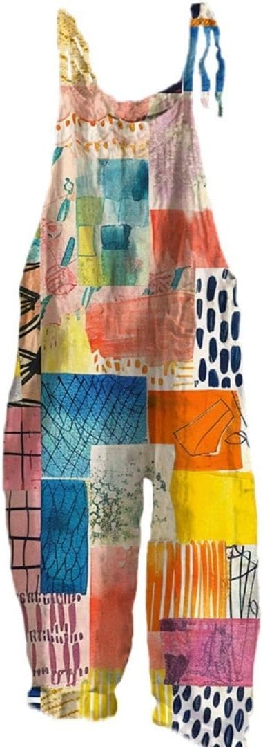 Patchwork Vintage Floral Sleeveless Boho Romper Spaghetti Strap Wide Leg Summer Beach Vacation