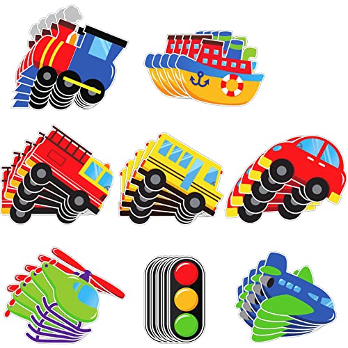 Blulu 40 Pcs Transportation Birthday Party Decorations Classroom Decor DIY Car Cutout Cardboard Cutout Car Bus Train Plane Ship Helicopter Fire Truck Traffic Light Photo Prop with Glue Point Dot
