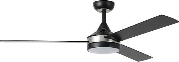 EGLO Pierport 52" 3-Blade Fan with LED Light & Wall Control - Black Blades/Brushed Nickel Accents