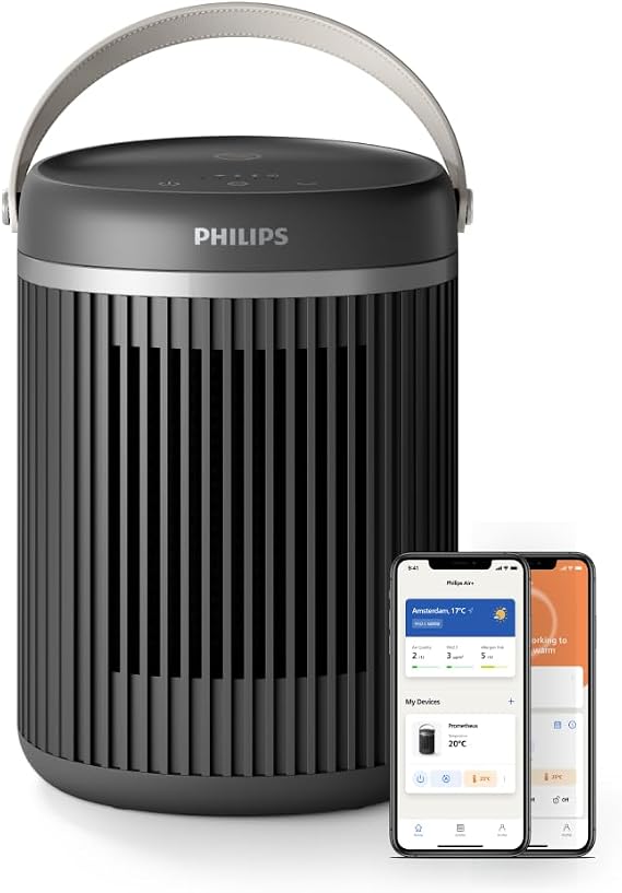 Philips Series 3000 2000W Energy Saving Connected Heater, Energy Saving Up to 50% with EcoAI, Quiet, 5 Safety Functions, 45° Oscillation, Dark Gray (CX3120/01)