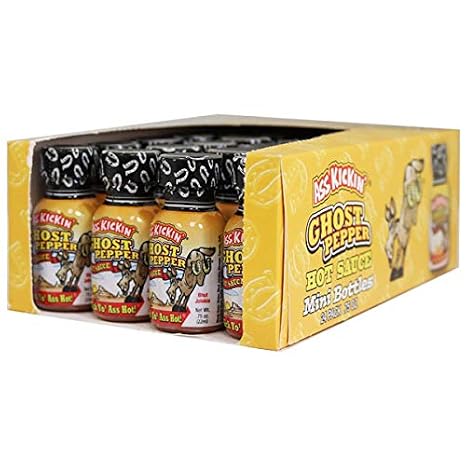 ASS KICKIN' Ghost Pepper Premium Hot Sauce Bottles Gourmet Gift Set Travel Size .75 oz. 24 Pack - Try if You Dare! - Ultimate Ghost Pepper Gift Set