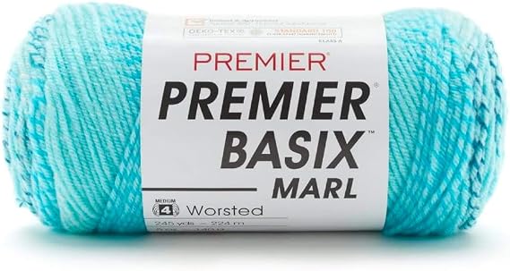 Premier Yarns Basix, Marl Worsted Yarn, Made of Acrylic, Ideal Yarn for Crocheting and Knitting, 245 Yards, Caribbean Marl