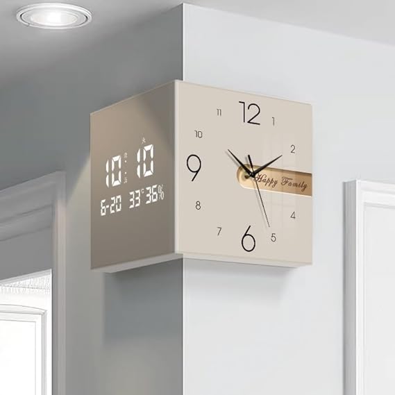 Double Sided Modern Wall Clock, Decorative Wall Clock, Silent Art Clock (A, Medium, Beige)