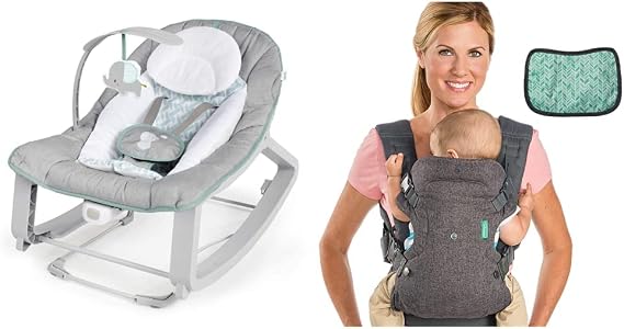 Ingenuity Keep Cozy 3-in-1 Grow with Me Vibrating Baby Bouncer Seat & Infant to Toddler Rocker - Weaver, Newborn and up & Infantino Flip Advanced 4-in-1 Carrier
