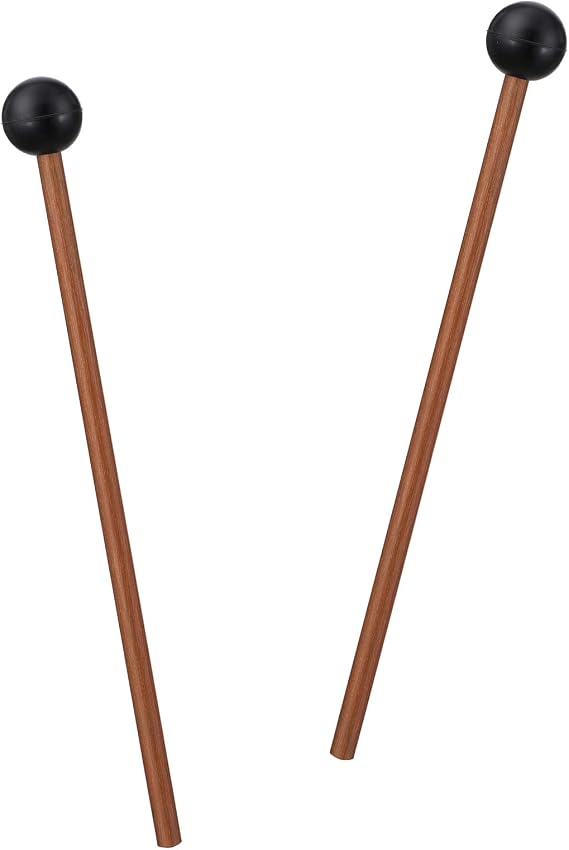 Nogeqi 2PCS Wooden Xylophone Mallets, Rubber Drum Mallets, Small Drum Sticks for Chime, Glockenspiel, Wood Block and Bells, 8.07 Inch (Black)