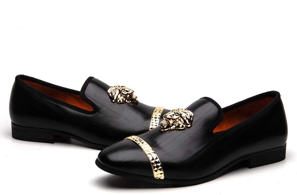 Meijiana Black Leather Loafers for Men - Breathable, Flexible Slip On Mens Shoes - Perfect Party, Wedding, Birthday Mens Dress Shoes - Comfortable Rubber Sole Shoes for Men