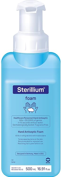 Sterillium foam Healthcare Hand Antiseptic Sanitizer, 500mL, 85% Alcohol with Moisturizers, Fragrance-Free (4-pack)