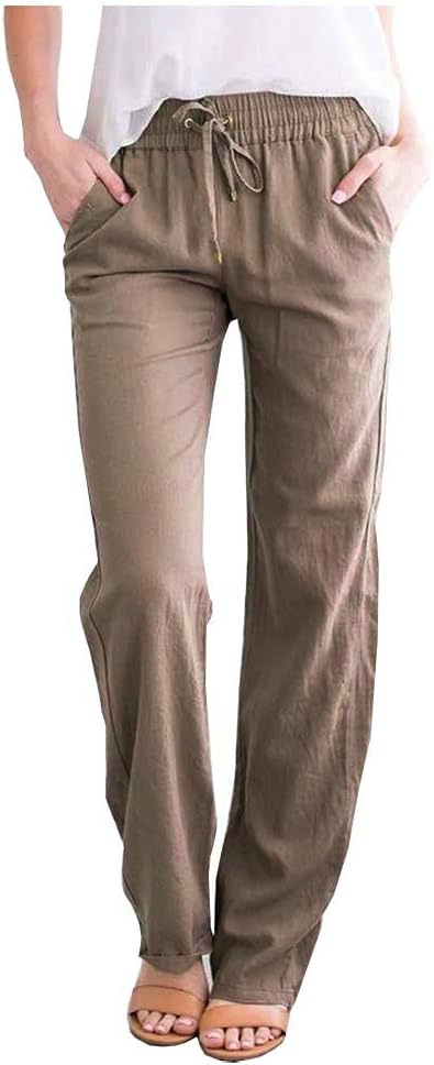 SCOFEEL Women's Cotton Linen Pants Drawstring Elastic Waist Side Pockets high Rise Casual Loose Trousers Pants
